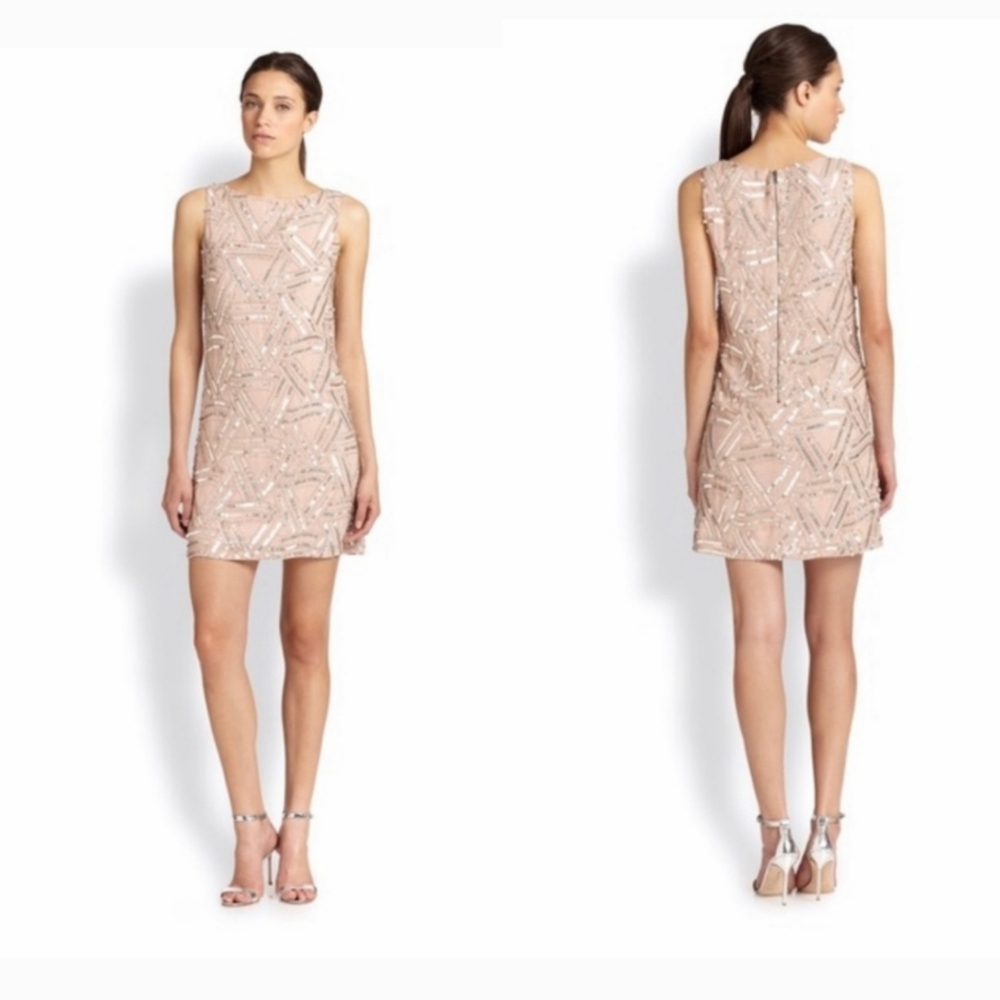 Alice And Olivia Elliotte Champagne Pink Sequin Sleeveless Shift Dress